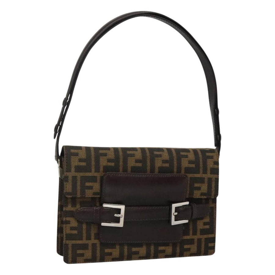 Fendi Canvas Shoulder Bag with Metal Fittings