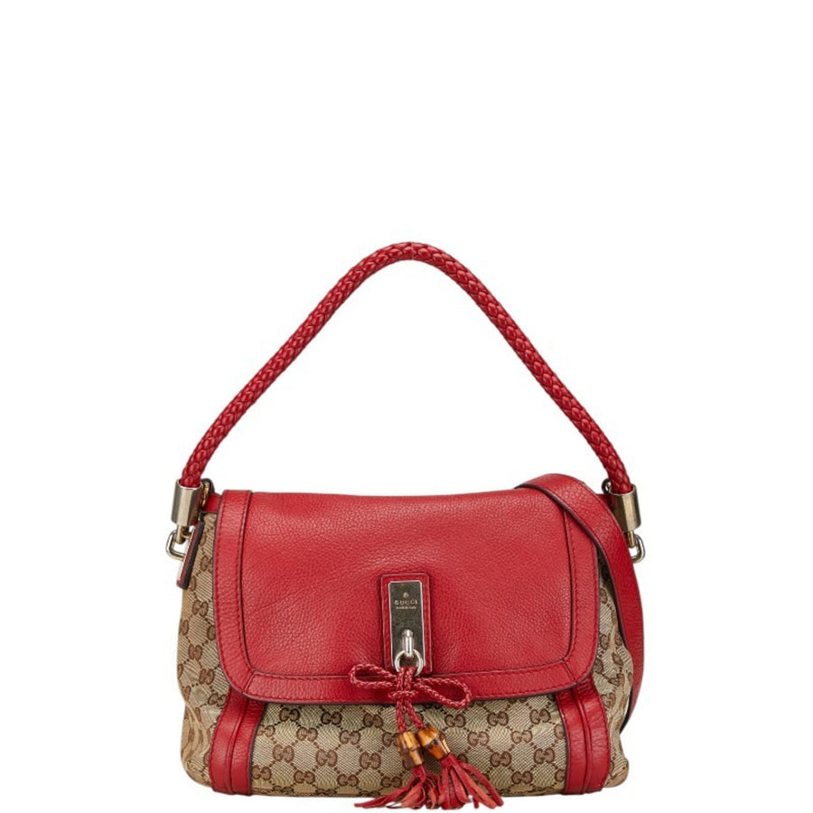 Gucci Red Leather GG Canvas Shoulder Bag