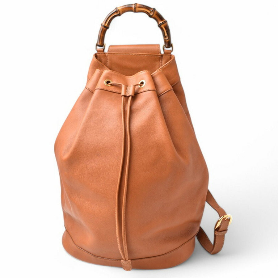 Gucci Leather Bamboo Handle Tote Bag with Pouch