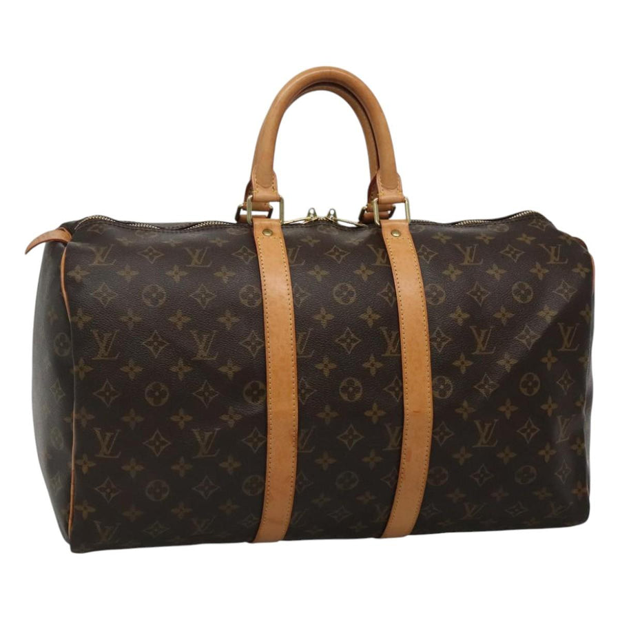 Louis Vuitton Luxury Canvas Travel Bag with Handle and Metal Fittings