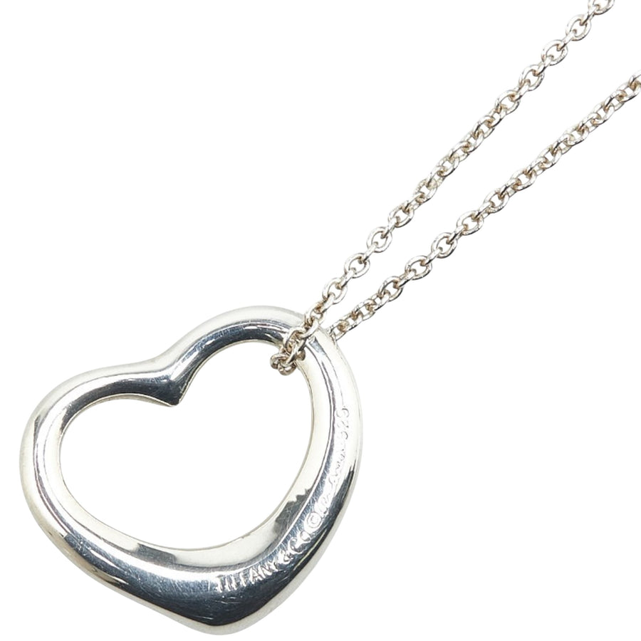 Tiffany & Co. Open Heart Silver Pendant Necklace with Dust Bag