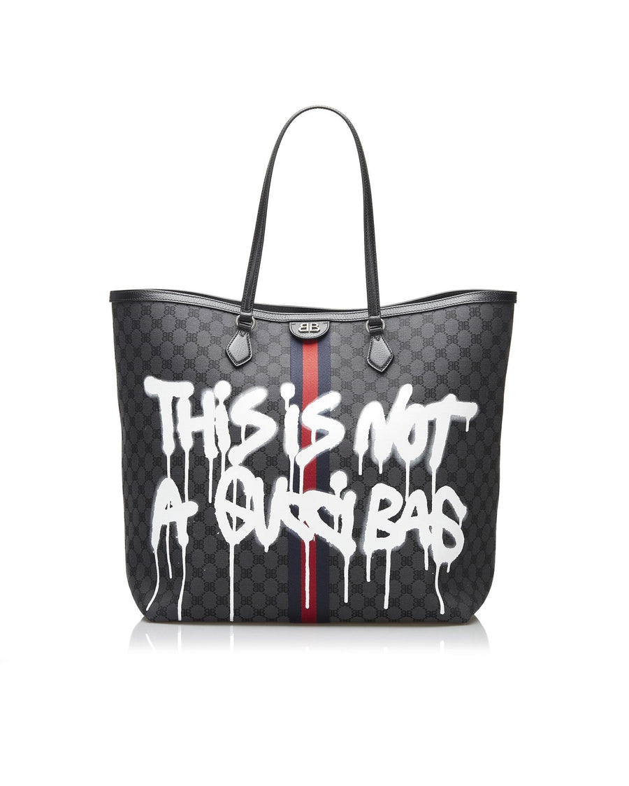 Balenciaga Graffiti Print Coated Canvas Tote with Leather Straps and Magnetic Snap Closure