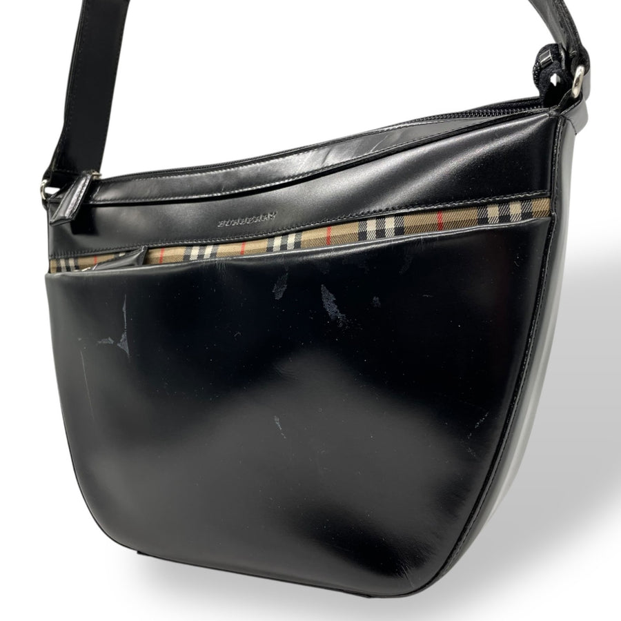 Burberry Nova Check Leather Bag with Metal Fittings and Handle