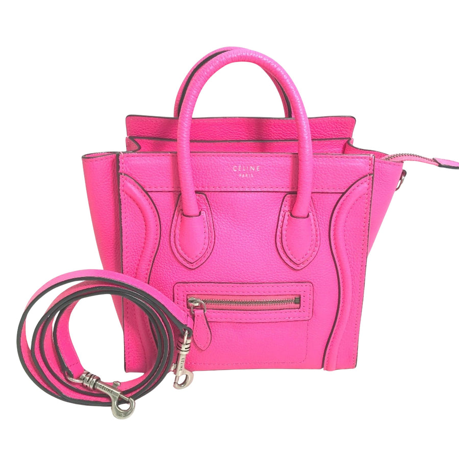 Celine Leather Nano Luggage Bag with Shoulder Strap