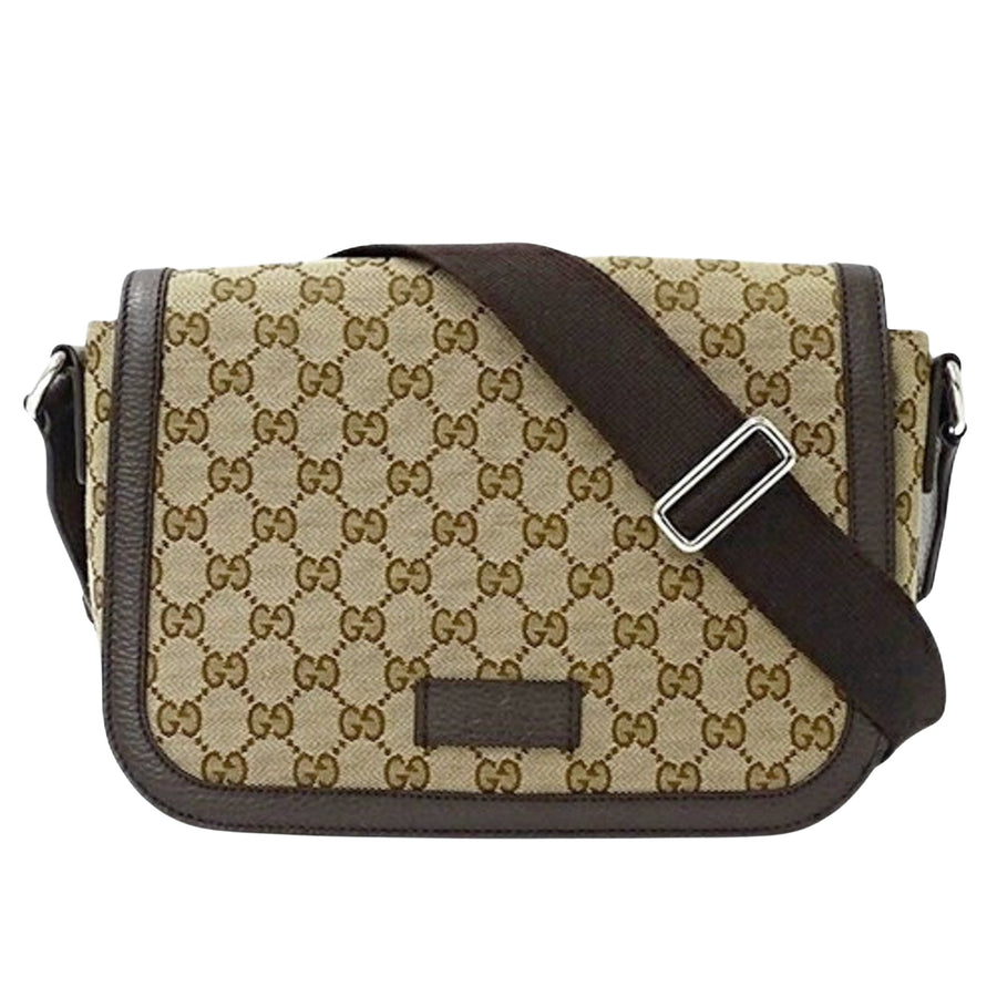 Gucci Canvas Shoulder Bag with Leather Trim