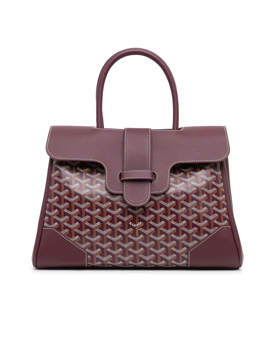 Goyard Coated Canvas Tote with Leather Trim and Rolled Top Handle