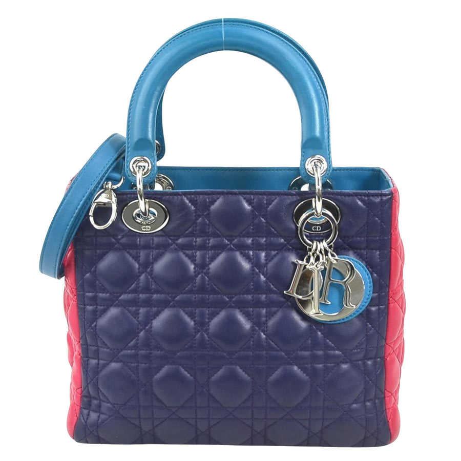 Dior Lady Dior Leather Handbag with Shoulder Strap and Charm
