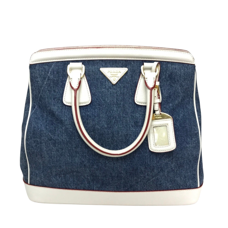 Prada Denim Galleria Tote Bag with Guarantee Card and Name Tag