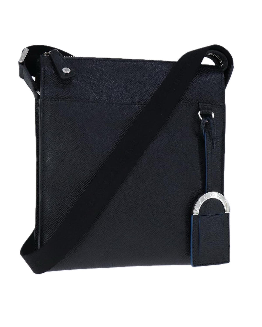 BVLGARI Leather Shoulder Bag with Silver Accents and Dust Bag