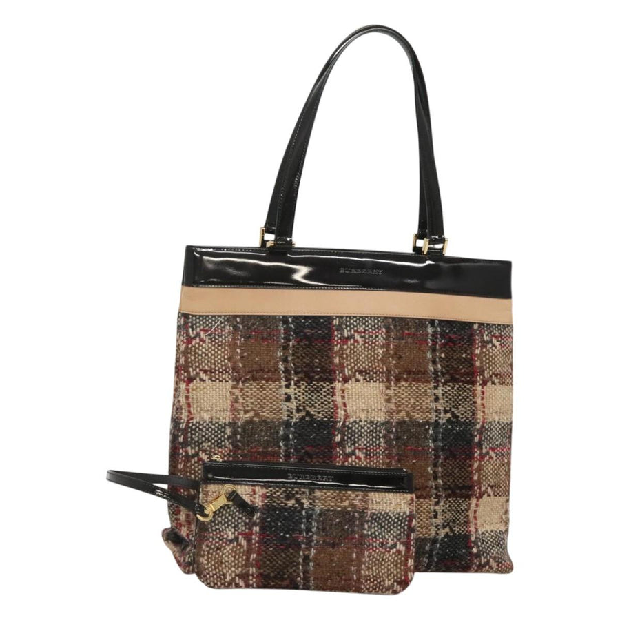 Burberry Wool Tote Bag with Pouch and Handle Drop Good Condition