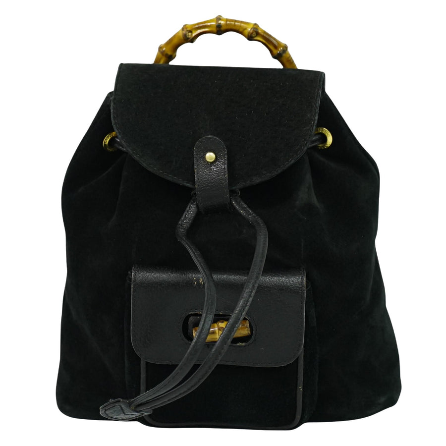 Gucci Suede Bamboo Bag with Adjustable Strap and Metal Fittings