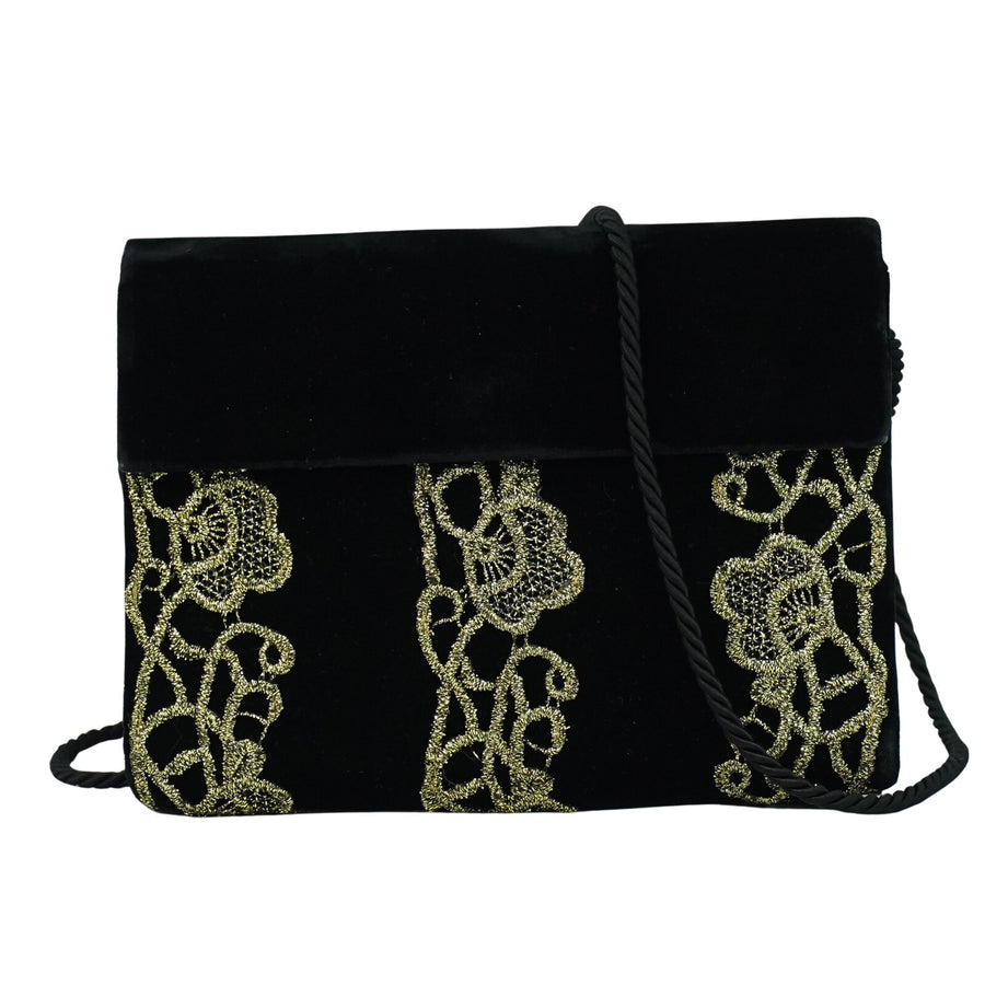 Fendi Velvet Shoulder Bag Gold Embroidery