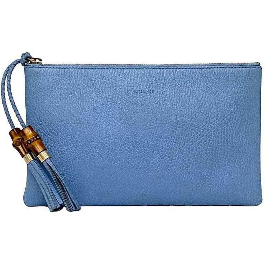 Gucci Pebbled Leather Clutch with Bamboo Tassels