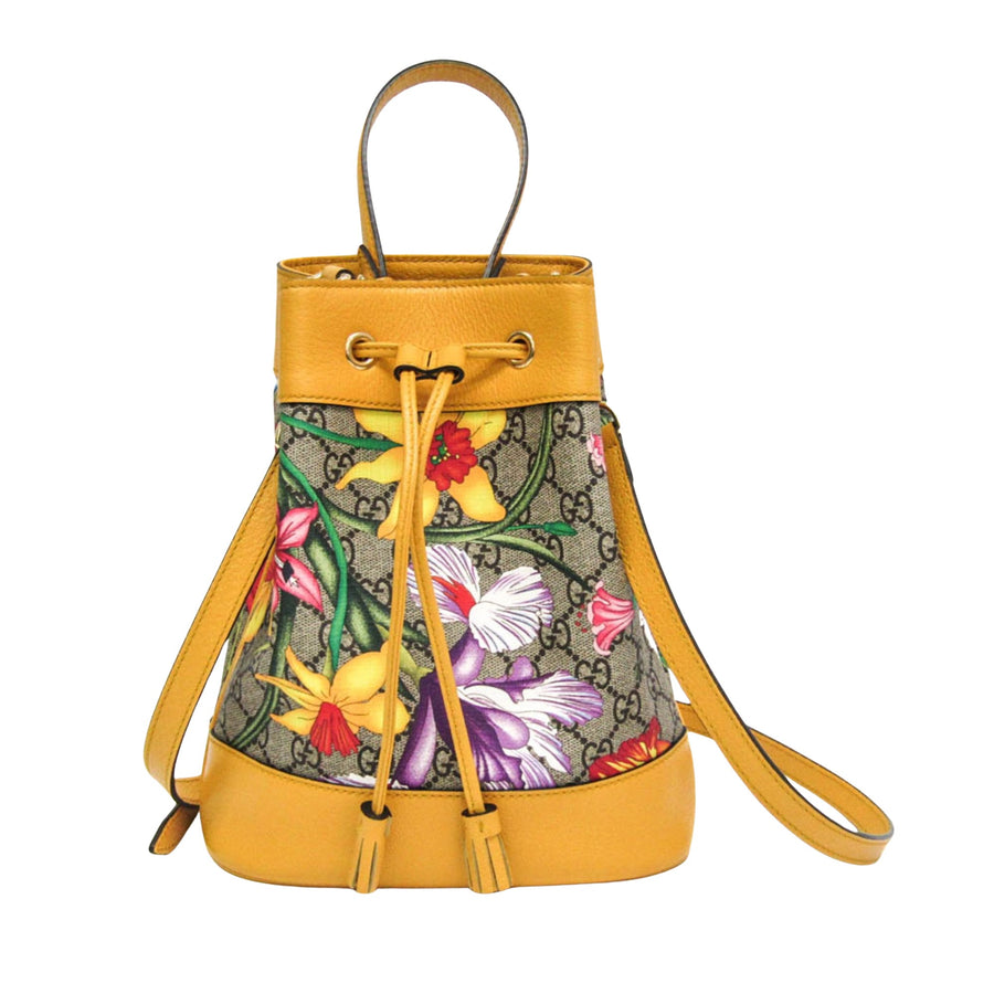 Gucci Floral Bucket Bag with Leather Trim