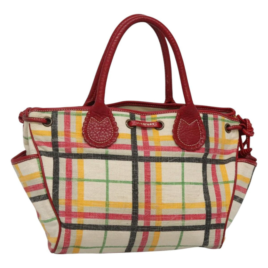 Burberry Plaid Canvas Tote Bag Drawstring Closure