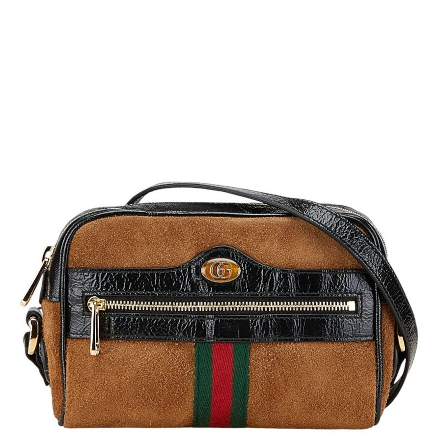Gucci Suede Crossbody Bag with Metal Fittings