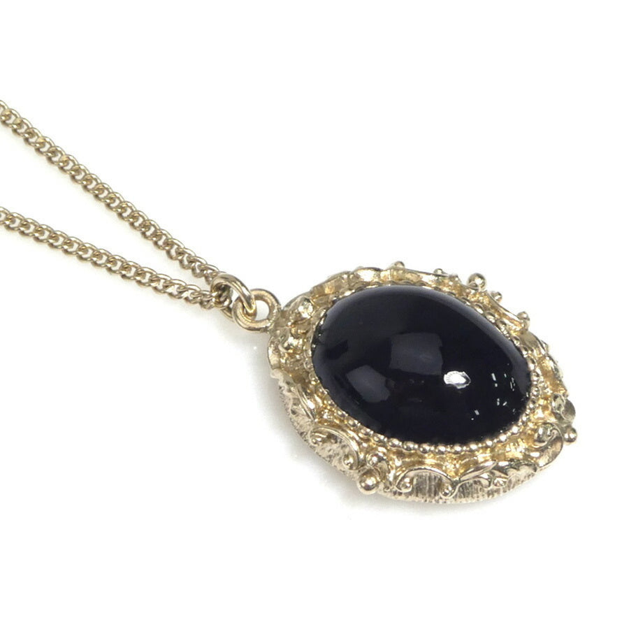 Chanel Oval Black Glass Pendant Necklace