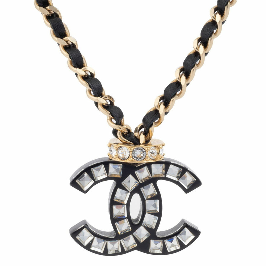 Chanel CC Logo Crystal Pendant Necklace