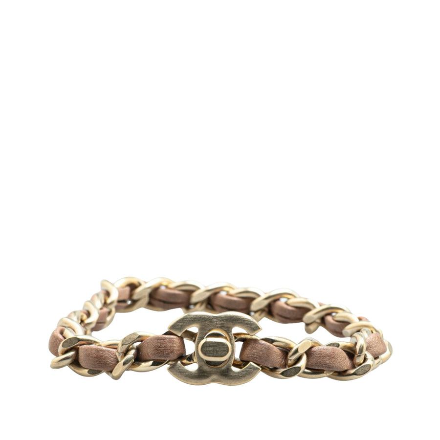 Chanel Leather Chain Bracelet GoldTone Clasp