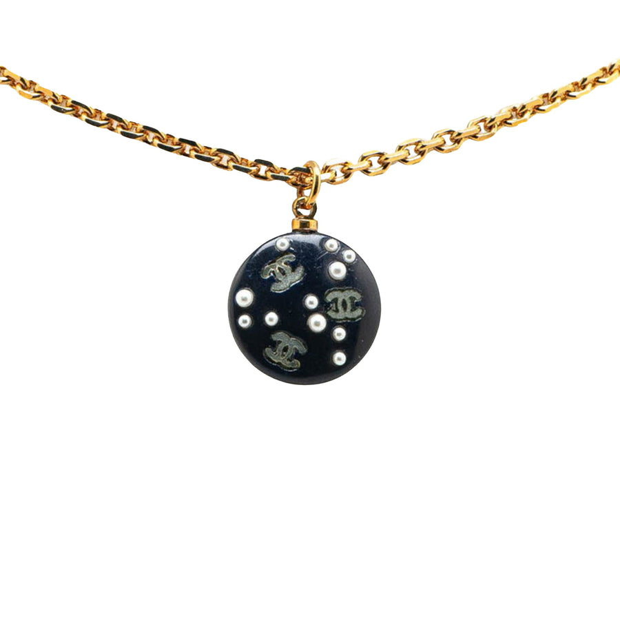 Chanel Circular Pendant Necklace Faux Pearls