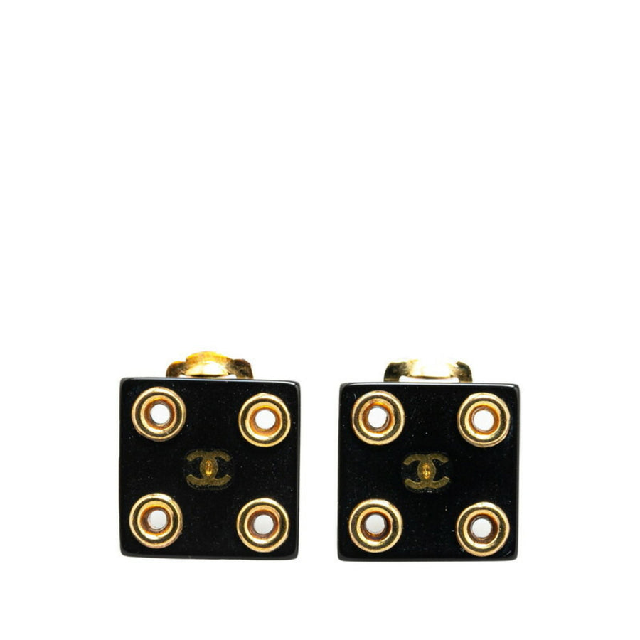 Chanel Square Earrings Gold Accents