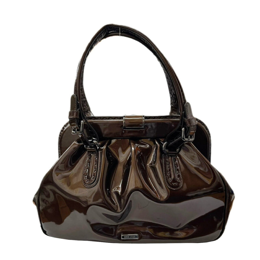 Armani Patent Leather Handbag Pleated Design