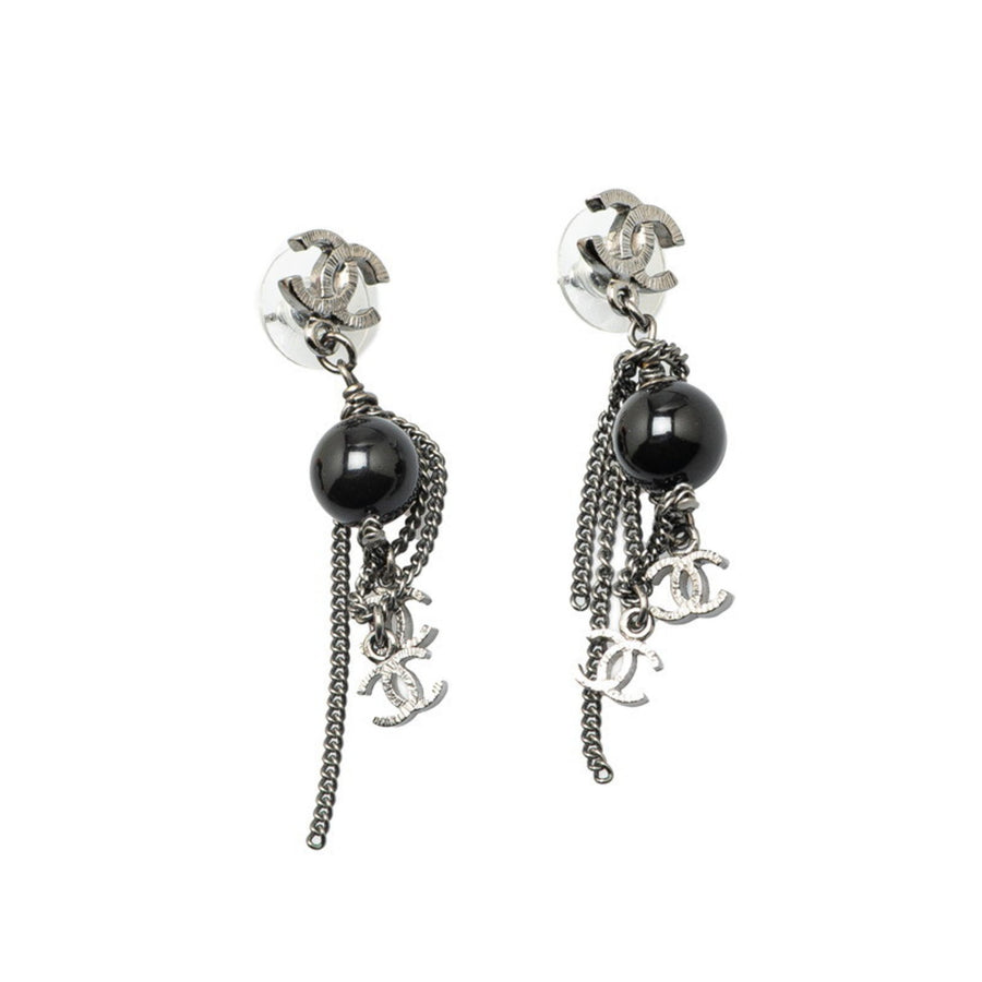 Chanel Chain Earrings Black Resin