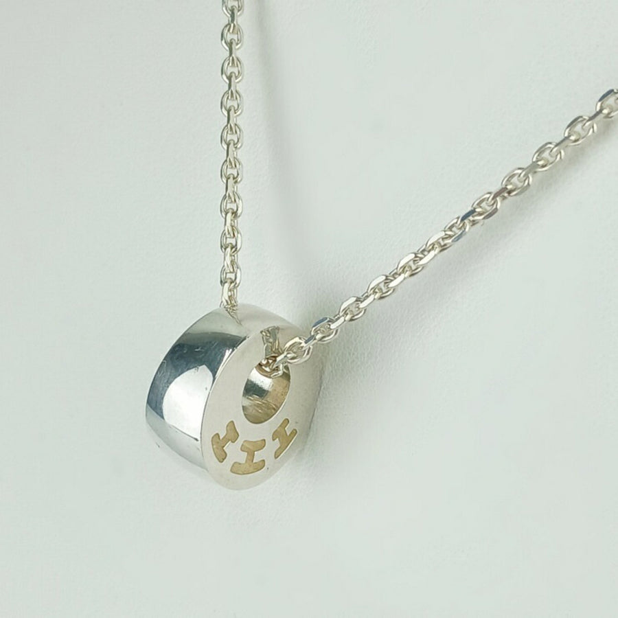 Hermes Silver Circle Pendant Necklace