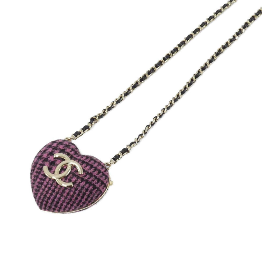Chanel Heart Tweed Pendant Necklace