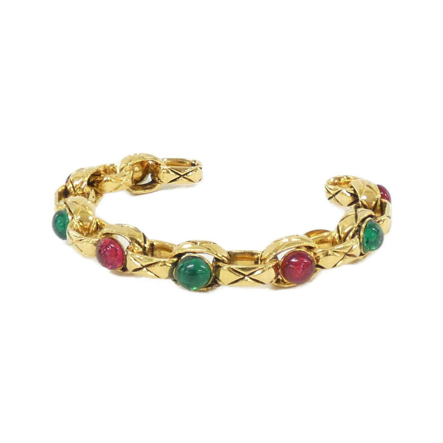 Chanel Chain Bracelet Red and Green Stones