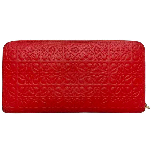 Loewe Red Leather Repeat Zip Around Wallet