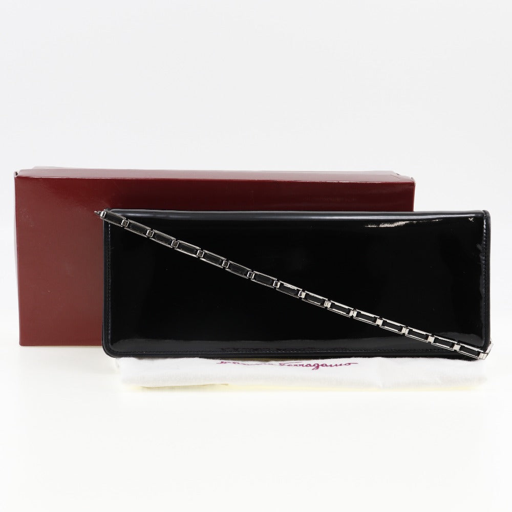 Salvatore Ferragamo Black Patent Leather Clutch