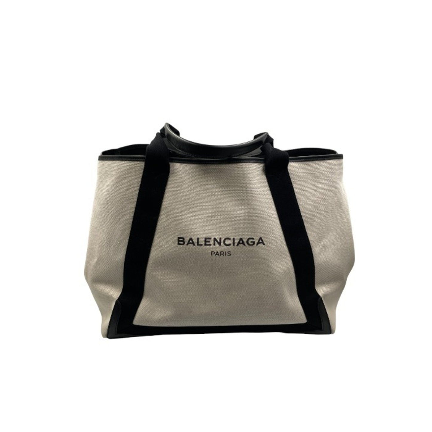 Balenciaga White Canvas Navy Cabas