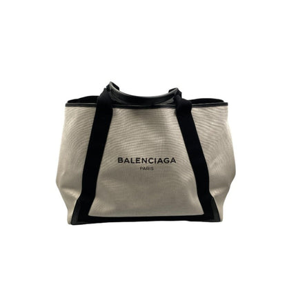 Balenciaga White Canvas Navy Cabas