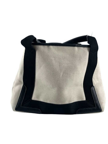 Balenciaga White Canvas Navy Cabas