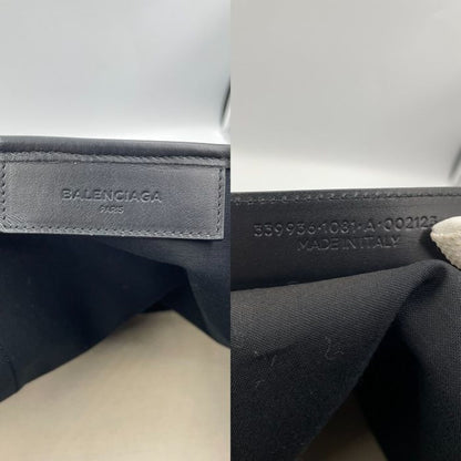 Balenciaga White Canvas Navy Cabas