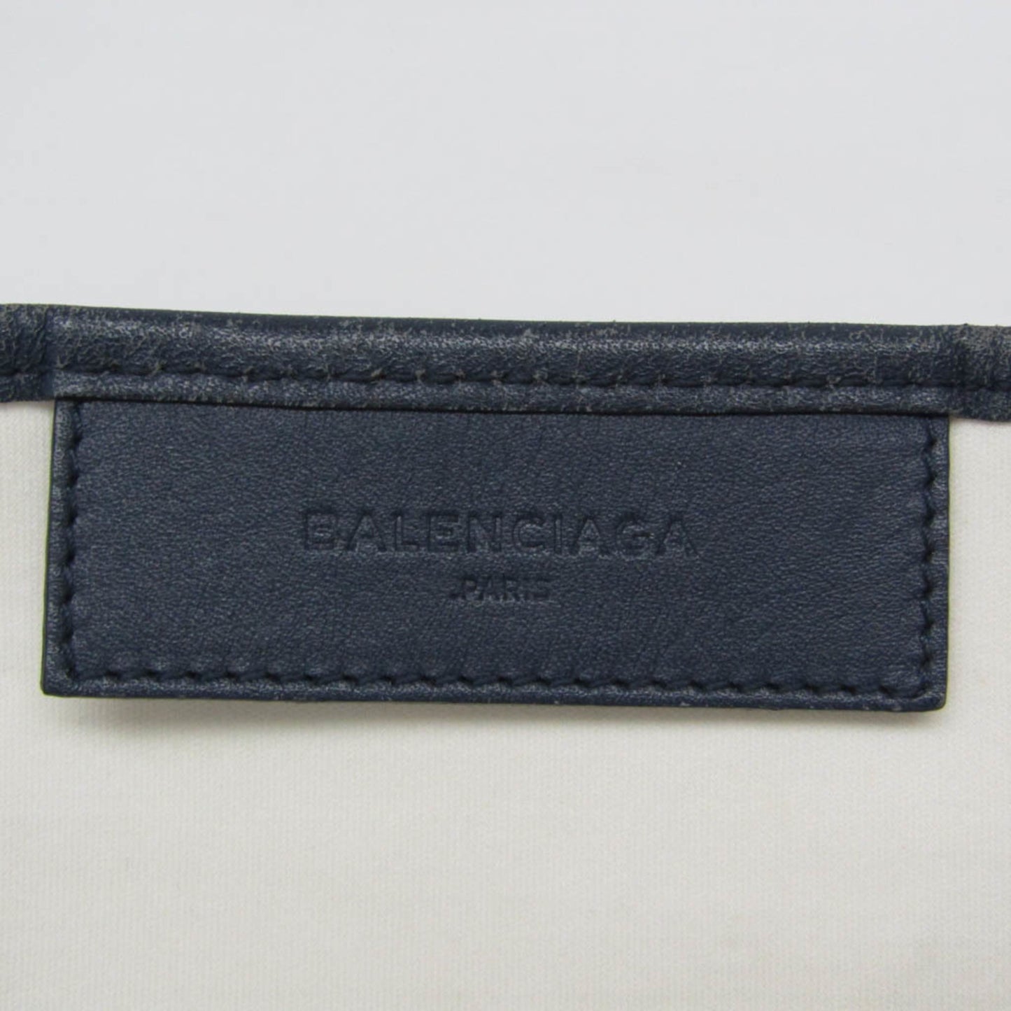Balenciaga White Canvas Navy Cabas