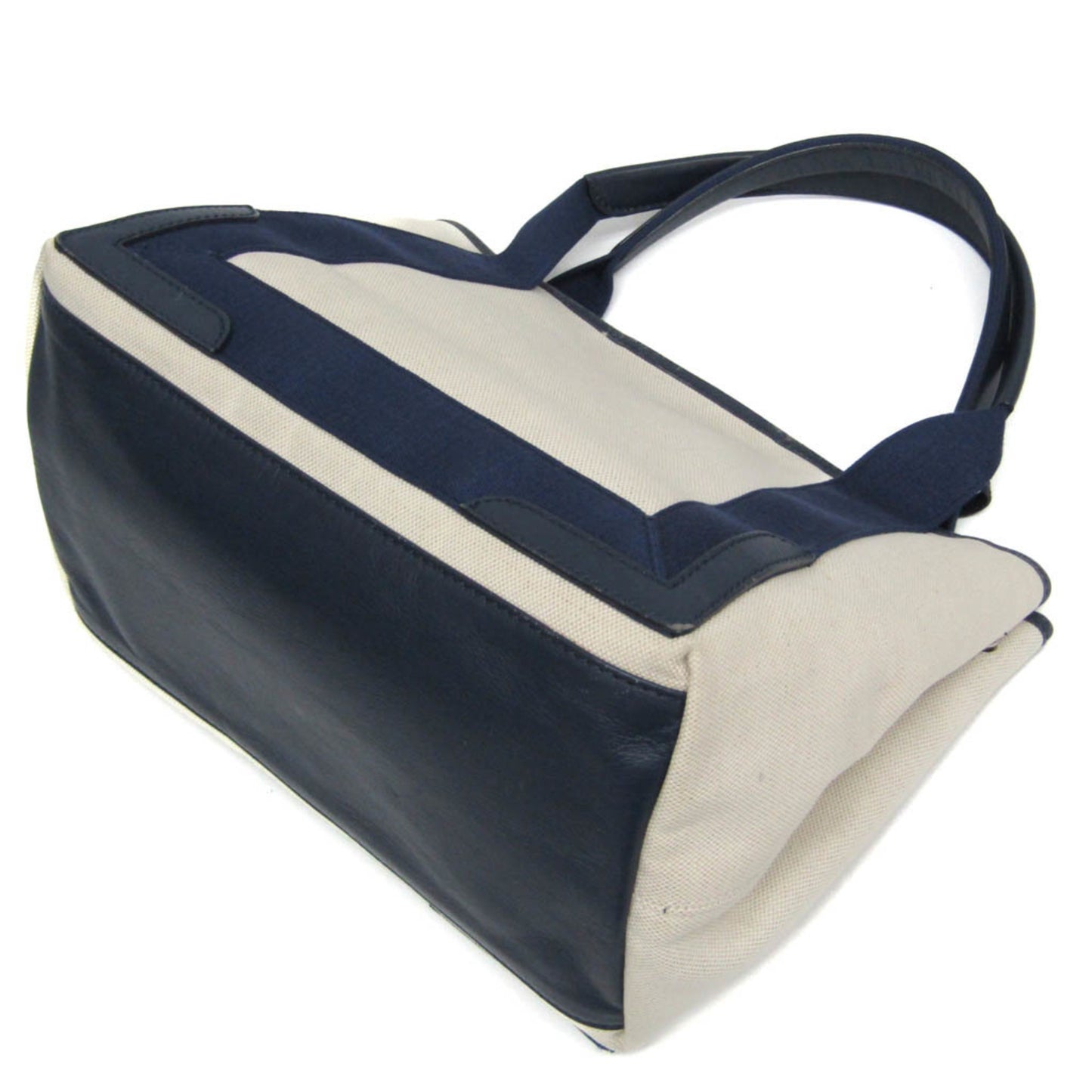 Balenciaga White Canvas Navy Cabas