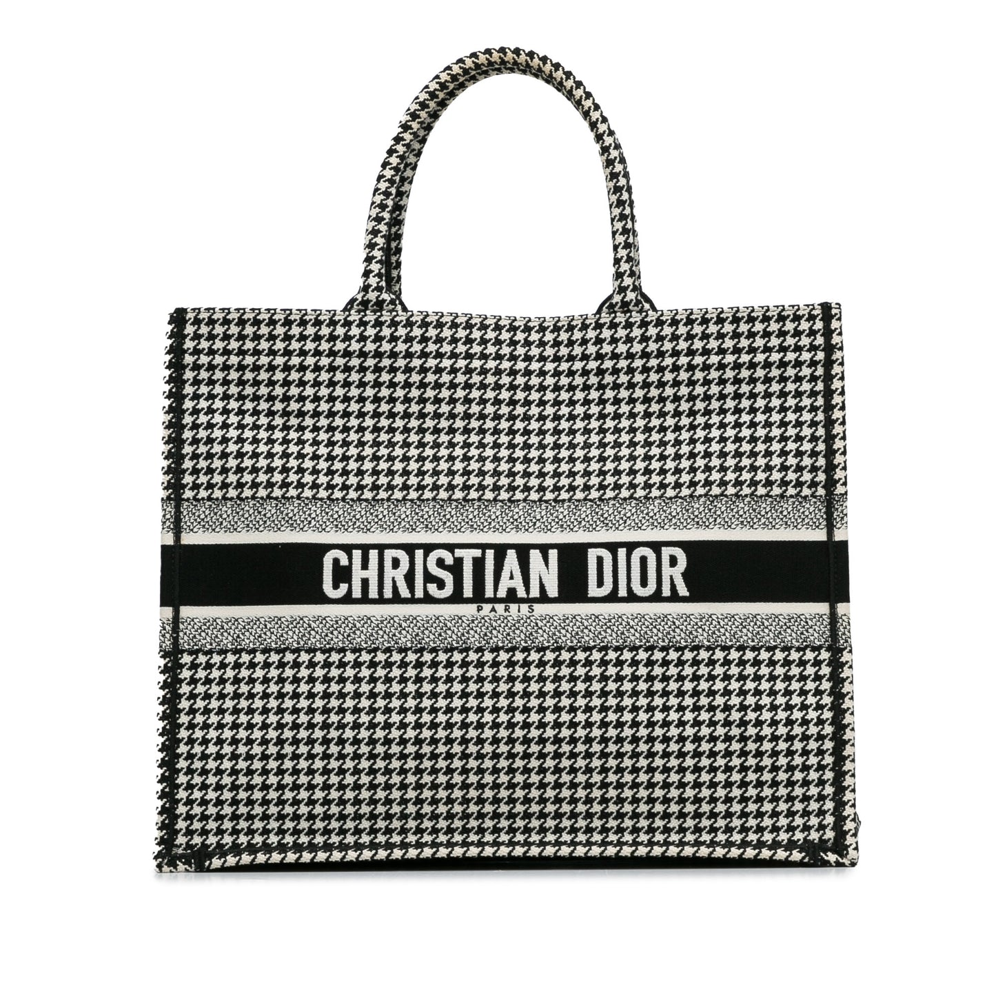 Dior Large Canvas Houndstooth Embroidered Book Tote