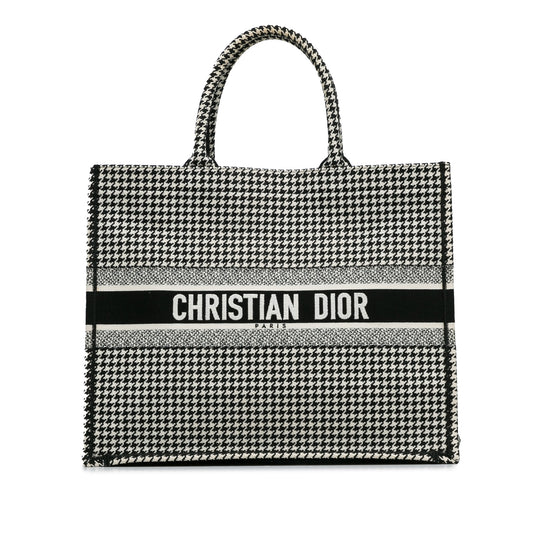 Dior Large Canvas Houndstooth Embroidered Book Tote