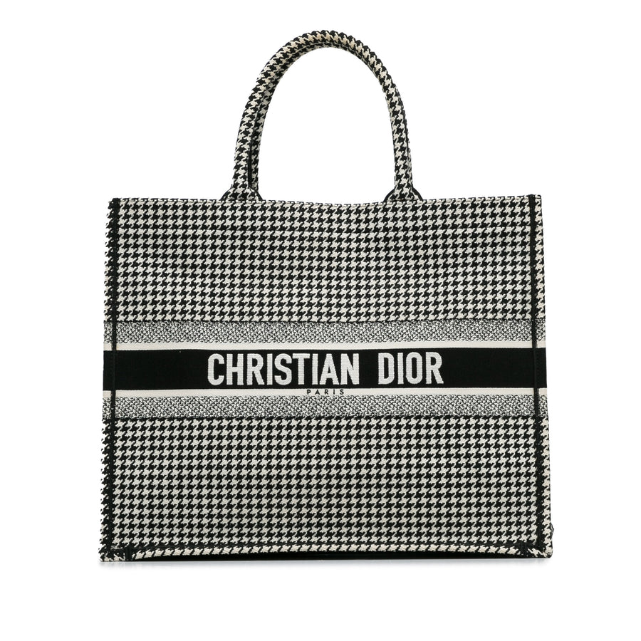 Dior Large Canvas Houndstooth Embroidered Book Tote