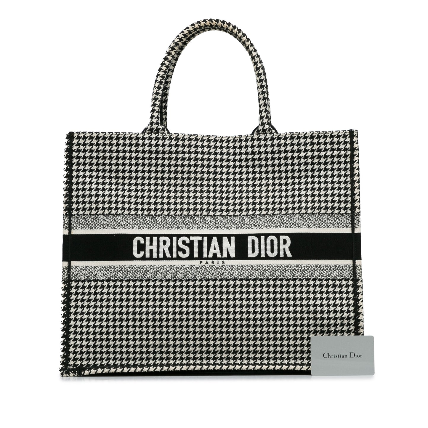 Dior Large Canvas Houndstooth Embroidered Book Tote