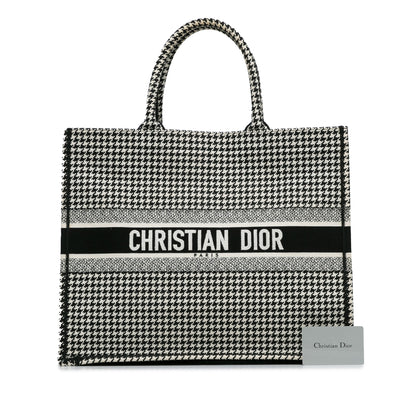 Dior Large Canvas Houndstooth Embroidered Book Tote