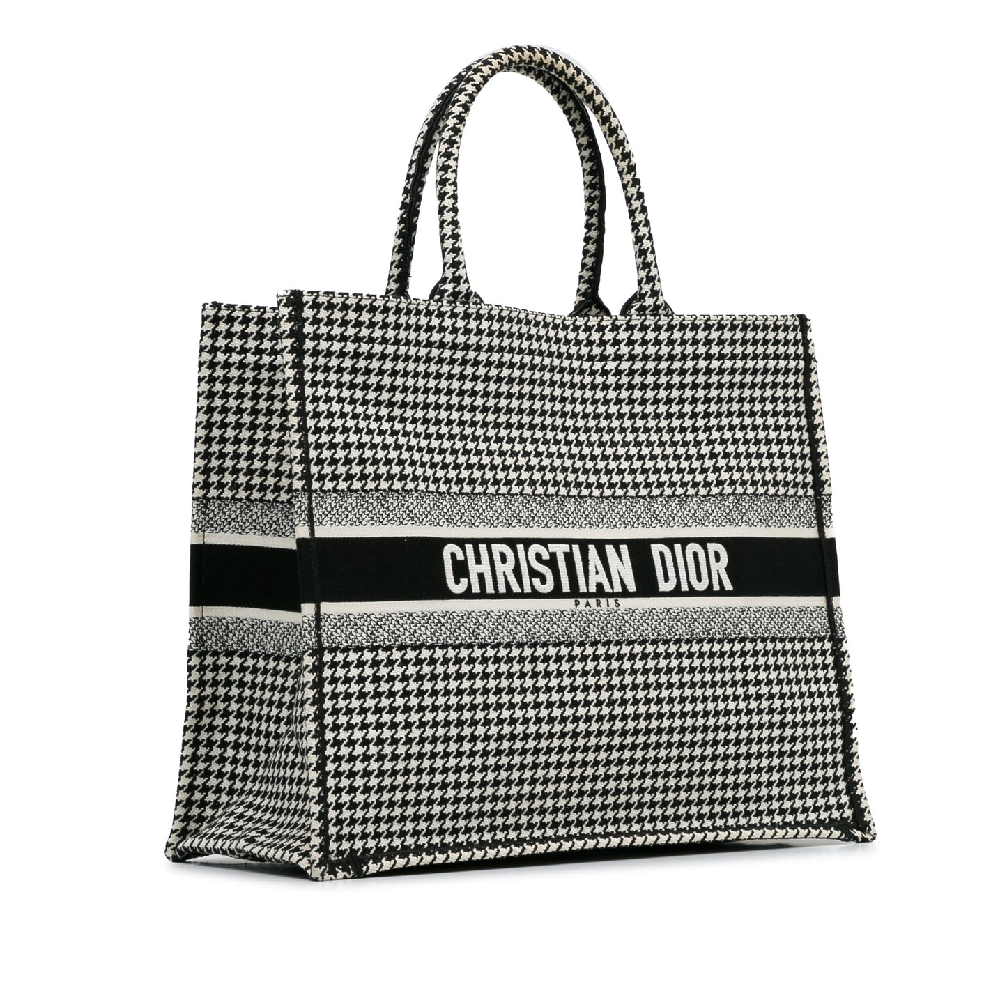 Dior Large Canvas Houndstooth Embroidered Book Tote