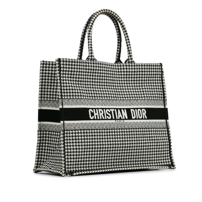 Dior Large Canvas Houndstooth Embroidered Book Tote