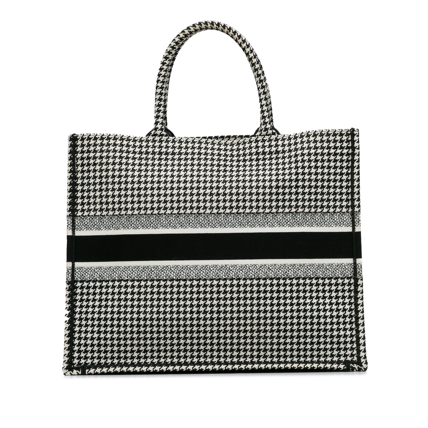 Dior Large Canvas Houndstooth Embroidered Book Tote