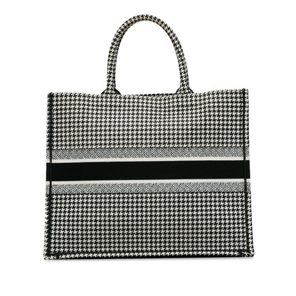 Dior Large Canvas Houndstooth Embroidered Book Tote