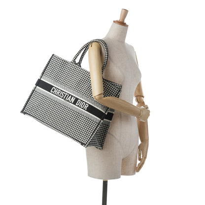 Dior Large Canvas Houndstooth Embroidered Book Tote