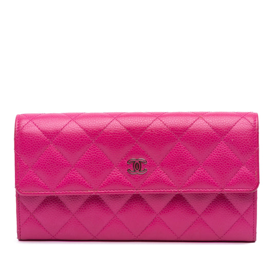 Chanel Cc Quilted Caviar Long Wallet