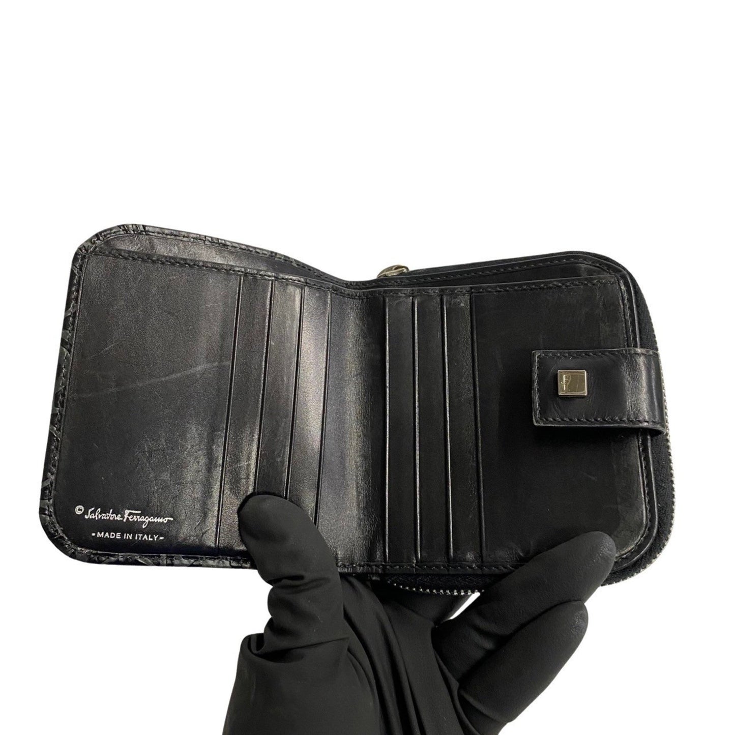 Salvatore Ferragamo Black Leather Gancini